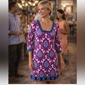 Laundry dress women’s size 8 ikat floral print midi lined popover lightweight